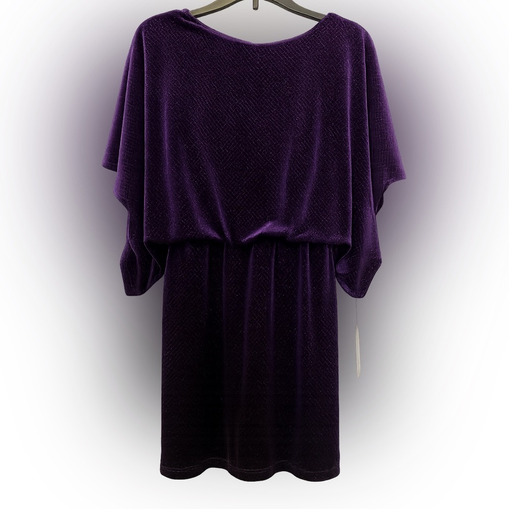Jessica Howard Regal Purple Sparkle Surplice Back Dress Petite 10 NWT